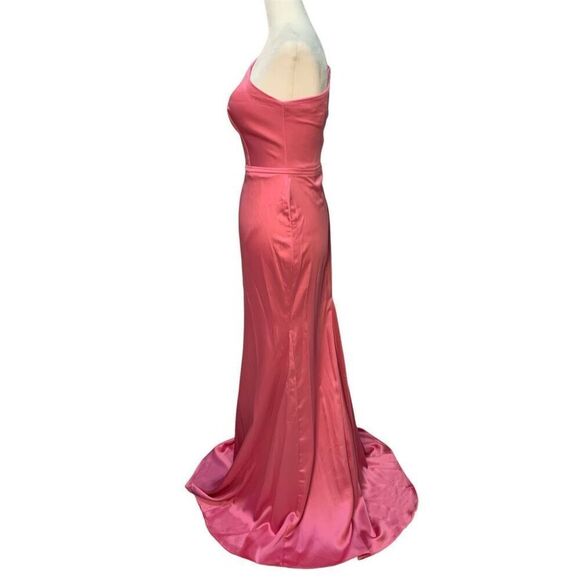 Mac Duggal Ieena Pink One Shoulder Bishop Sleeve Trumpet Gown Size 0 Long Dress - Picture 5 of 10